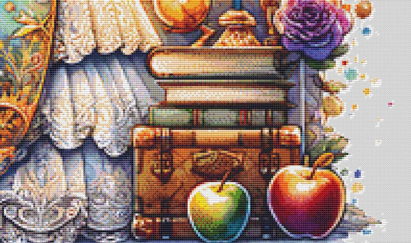 Teacher and Dragon counted cross stitch pattern by Coastal Bliss Studios