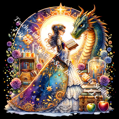 Teacher and Dragon counted cross stitch pattern by Coastal Bliss Studios