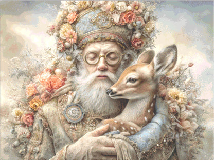 The Old Man and Fawn counted cross stitch pattern by Bryna T. Art & Design