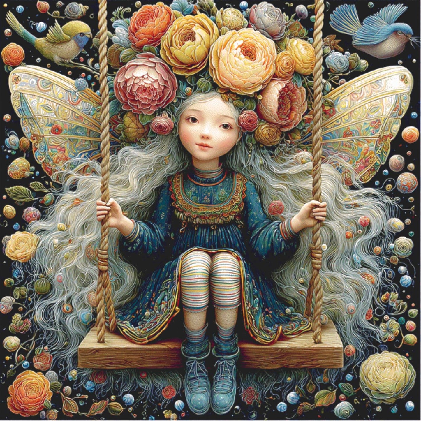 Fairy on a Swing (Max Size/Color) counted cross stitch pattern by Bryna T. Art & Design