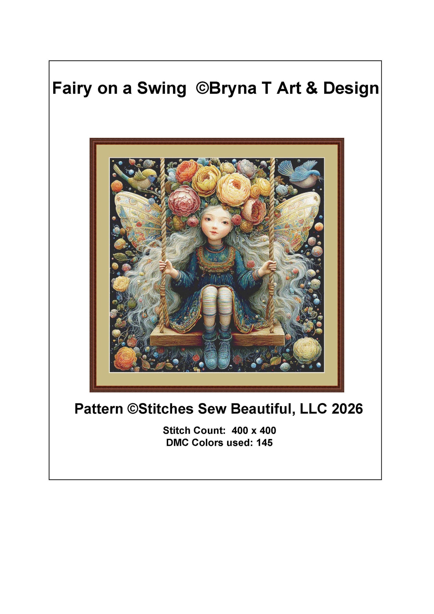 Fairy on a Swing counted cross stitch pattern by Bryna T. Art & Design