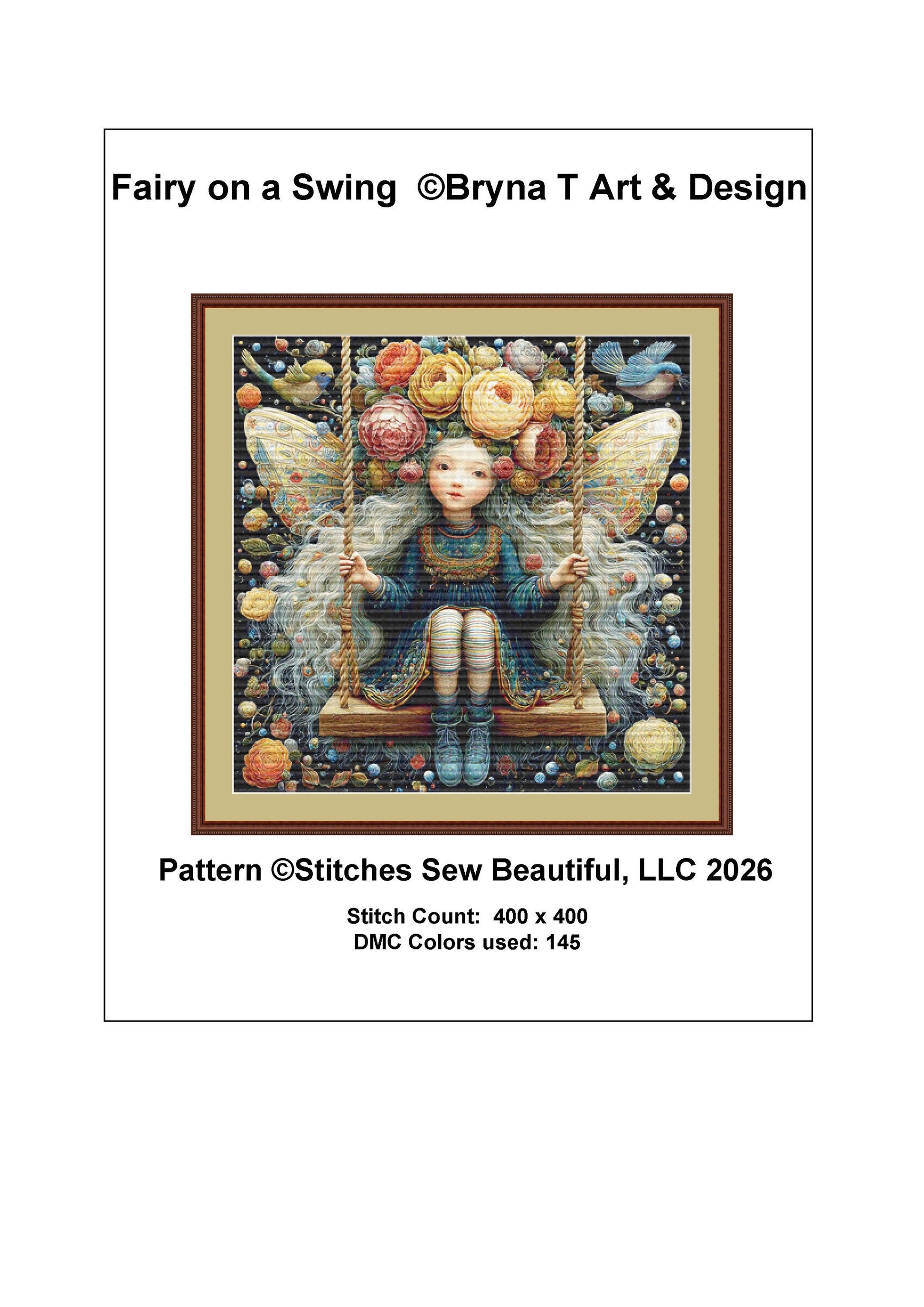 Fairy on a Swing counted cross stitch pattern by Bryna T. Art & Design