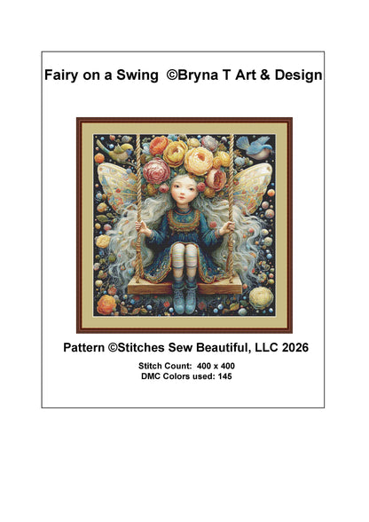Fairy on a Swing counted cross stitch pattern by Bryna T. Art & Design