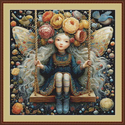 Fairy on a Swing counted cross stitch pattern by Bryna T. Art & Design