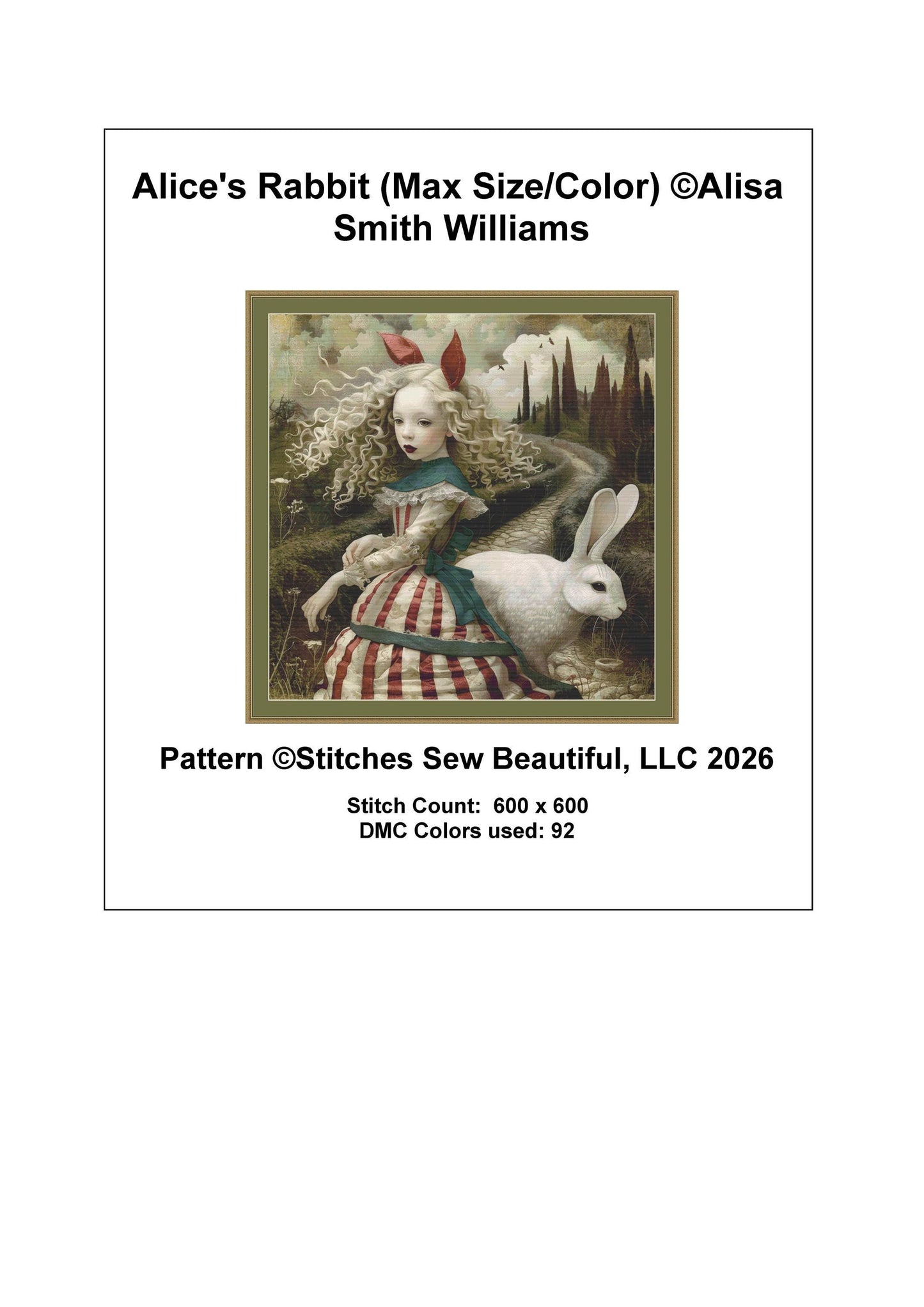 Alice's  Rabbit (Max Size/Color) counted cross stitch pattern by Alisa Smith Williams