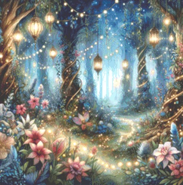 Magical Forest Lights (Small) counted cross stitch pattern by FantasyDigitals