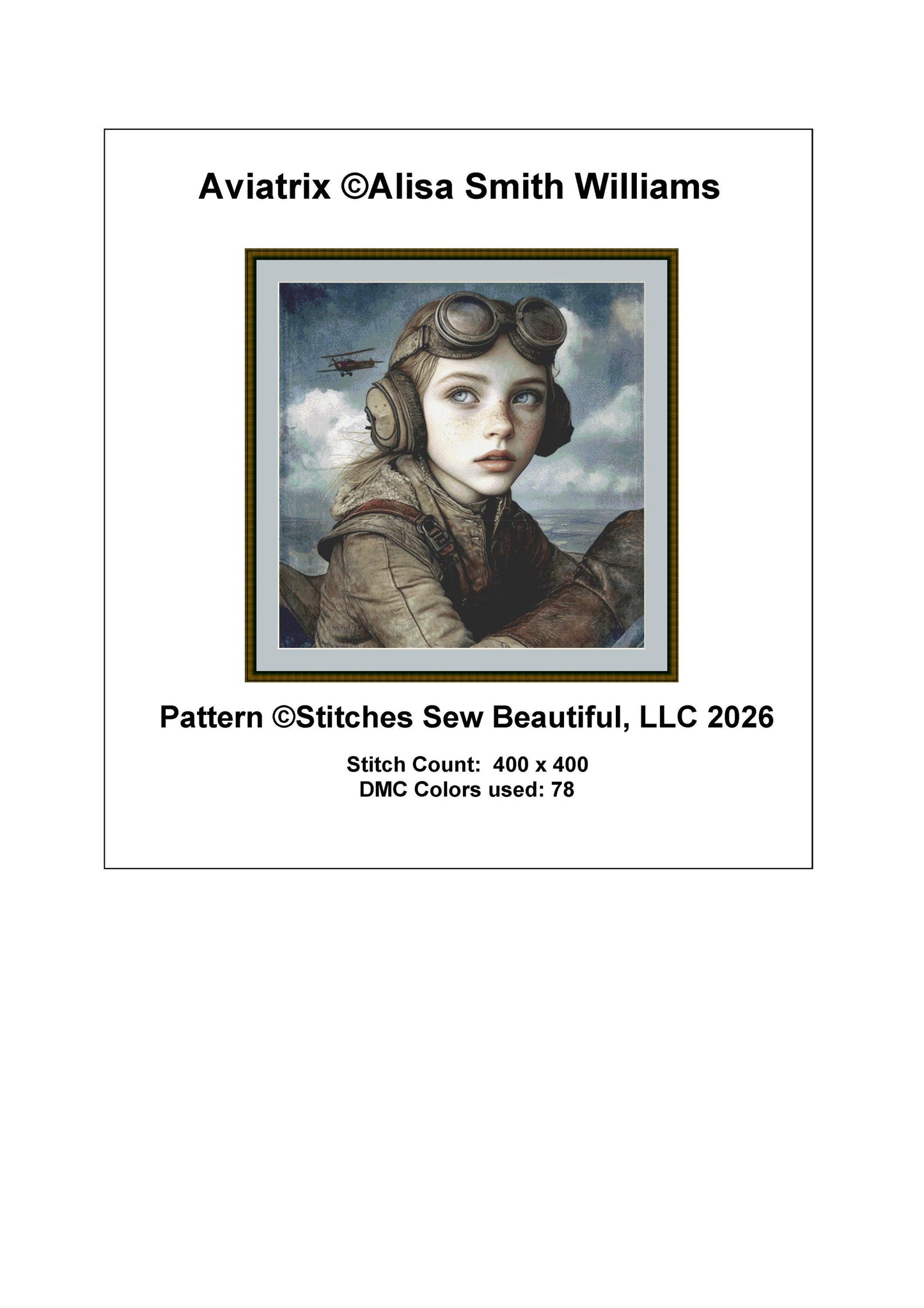 Aviatrix counted cross stitch pattern by Alisa Smith Williams