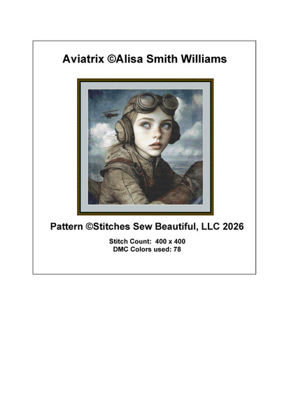Aviatrix counted cross stitch pattern by Alisa Smith Williams