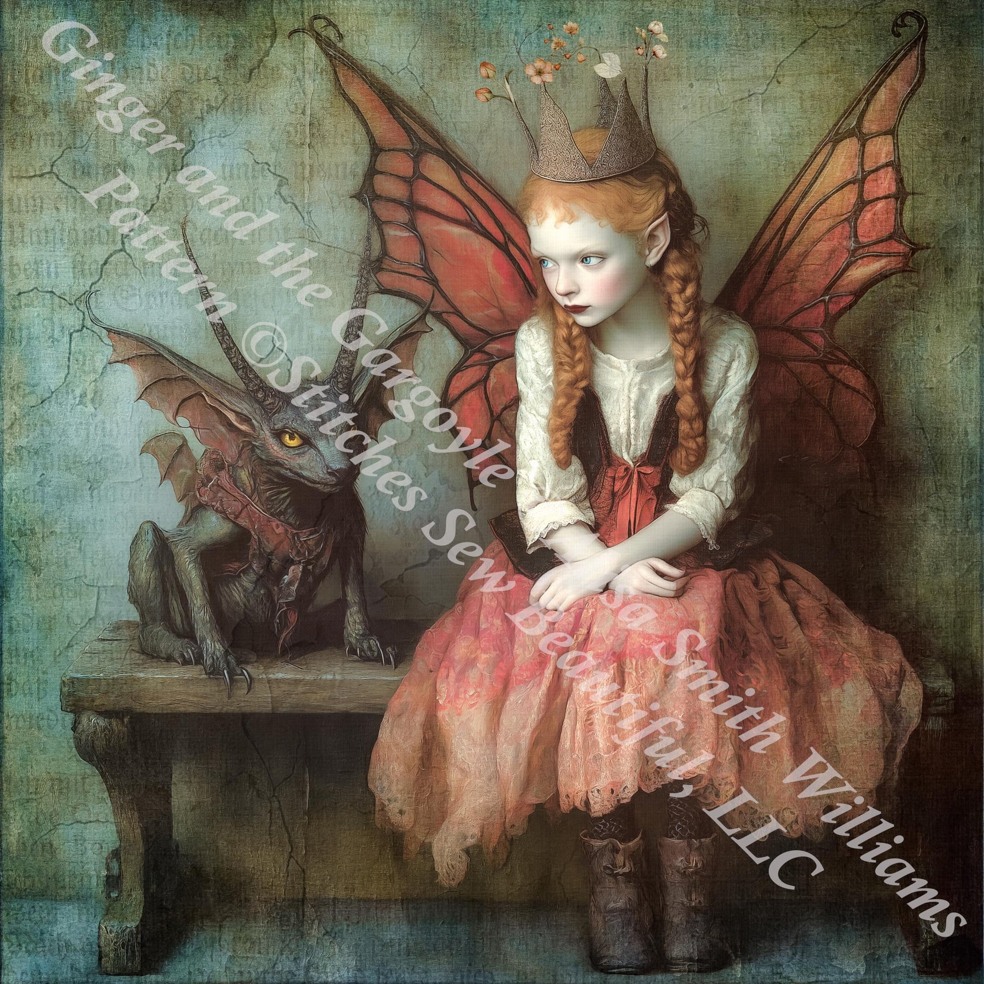 Ginger and the Gargoyle counted cross stitch pattern by Alisa Smith Williams
