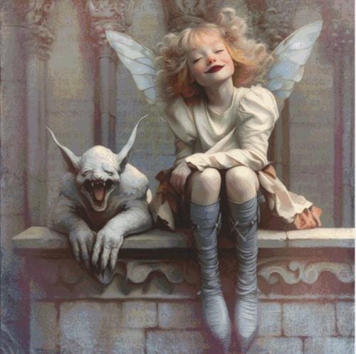 Gloria and the Gargoyle counted cross stitch pattern by Alisa Smith Williams