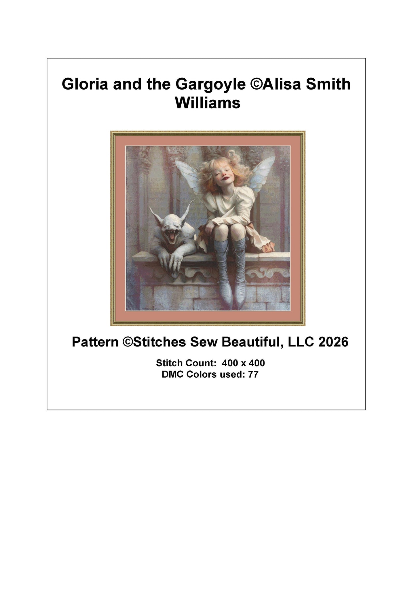 Gloria and the Gargoyle counted cross stitch pattern by Alisa Smith Williams