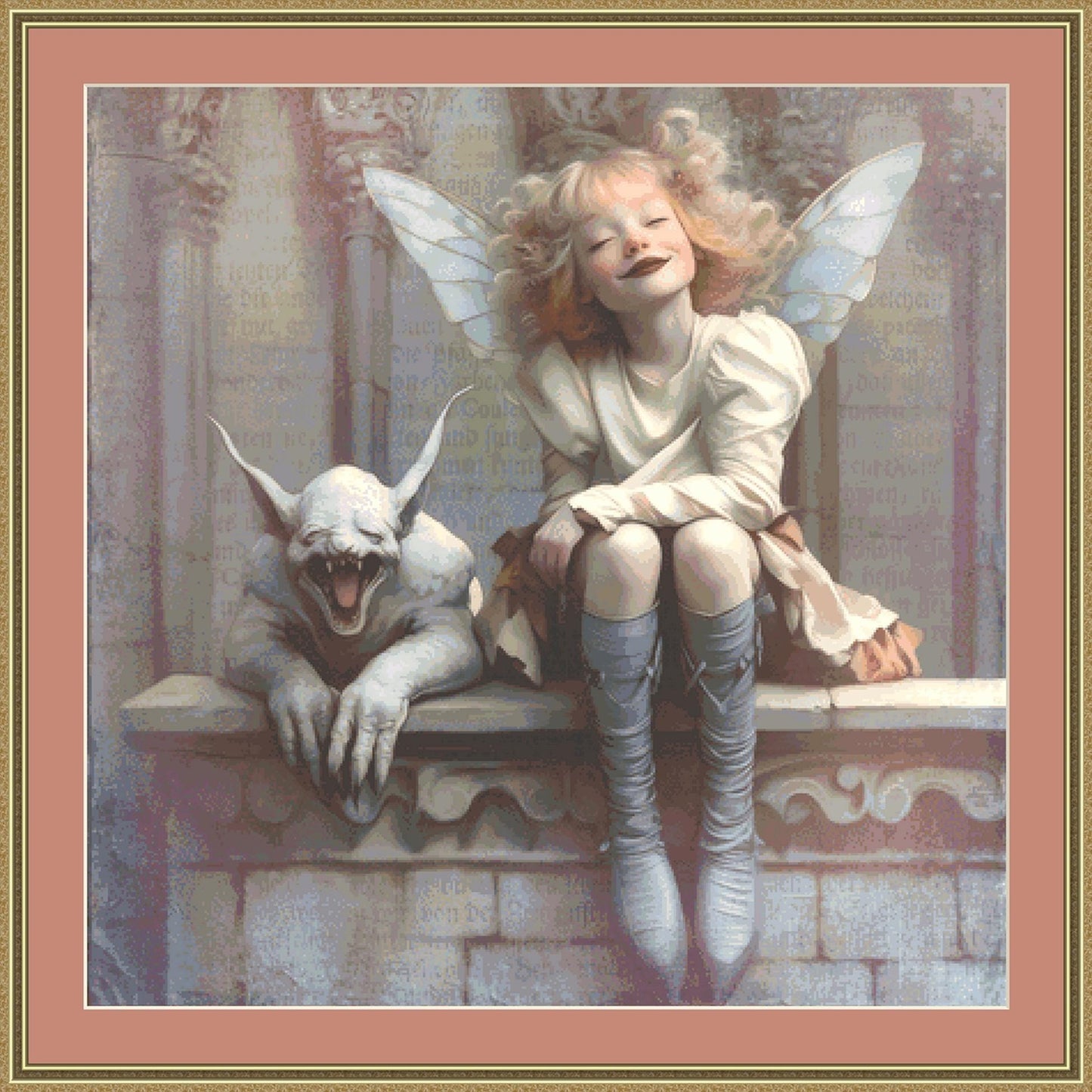 Gloria and the Gargoyle counted cross stitch pattern by Alisa Smith Williams