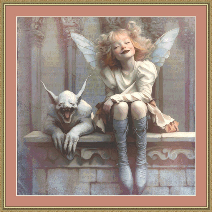 Gloria and the Gargoyle counted cross stitch pattern by Alisa Smith Williams