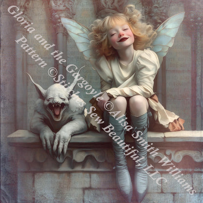 Gloria and the Gargoyle counted cross stitch pattern by Alisa Smith Williams
