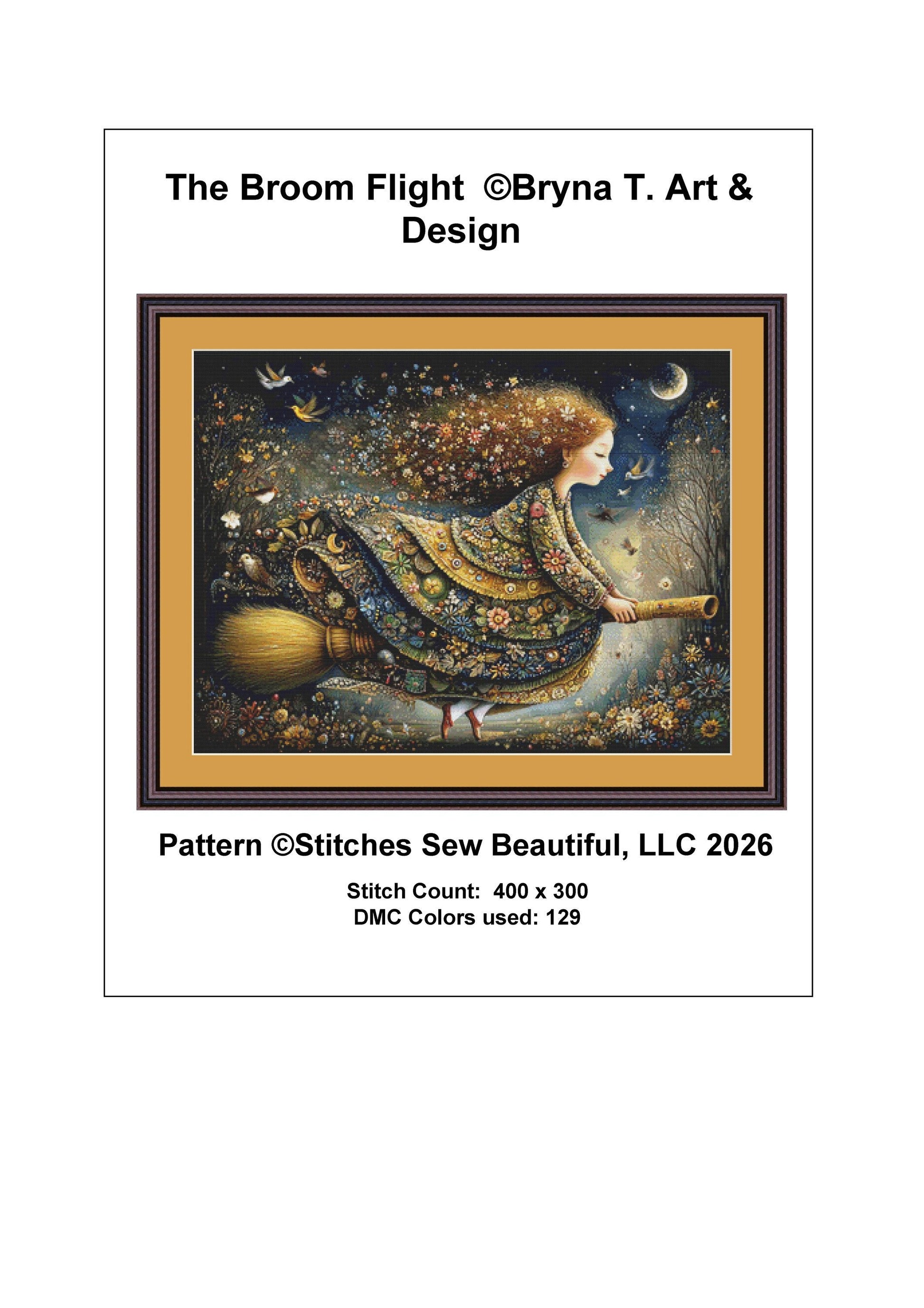 The Broom Flight counted cross stitch pattern by Bryna T. Art & Design (Digital Format)