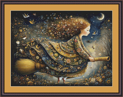 The Broom Flight counted cross stitch pattern by Bryna T. Art & Design (Digital Format)