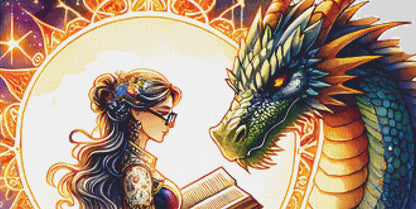 Teacher and Dragon (Max Size/Color) counted cross stitch pattern by Coastal Bliss Studios (Digital Format)