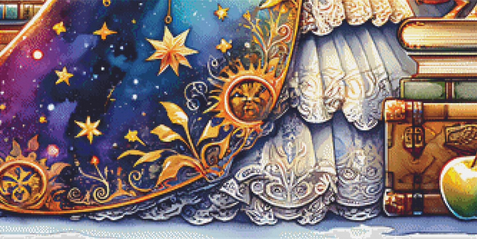 Teacher and Dragon (Max Size/Color) counted cross stitch pattern by Coastal Bliss Studios (Digital Format)