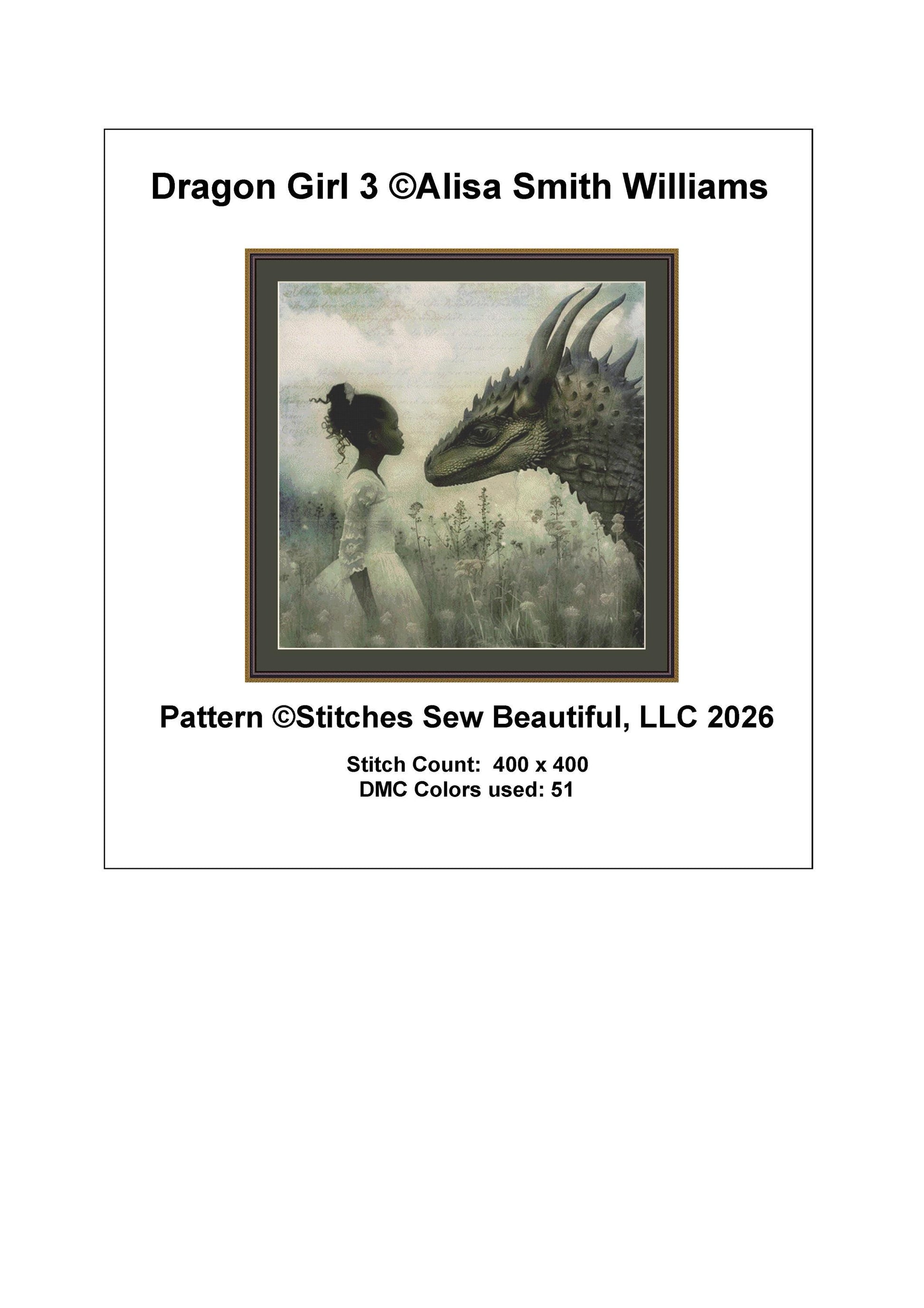 Dragon Girl 3 counted cross stitch pattern by Alisa Smith Willliams (Digital Format)