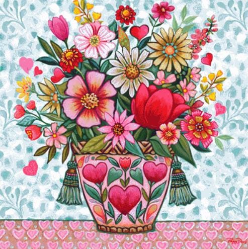 Happy Heart Floral 2 counted cross stitch pattern by Peggy Davis/Porterfields Fine Art Licensing