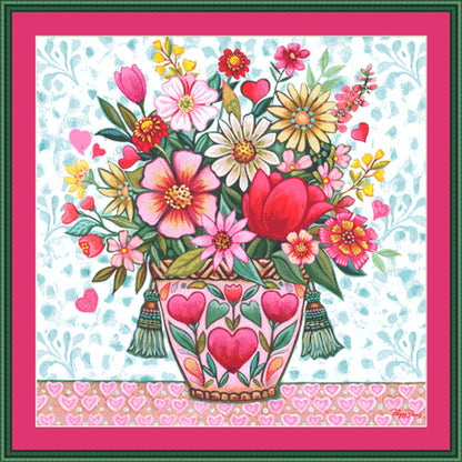 Happy Heart Floral 2 counted cross stitch pattern by Peggy Davis/Porterfields Fine Art Licensing