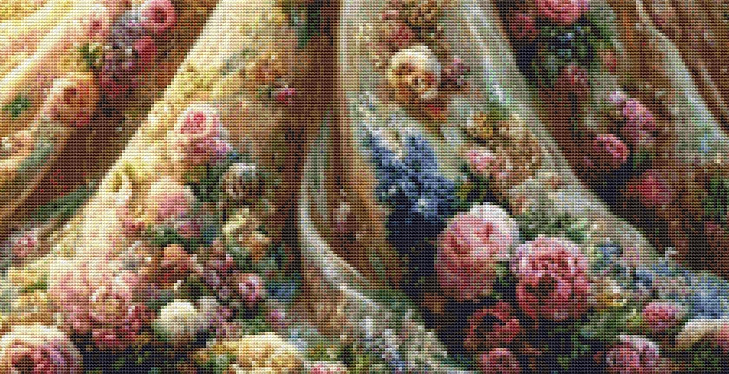 Romantic Princess and Fountain counted cross stitch pattern by Mystic Vision Gallery