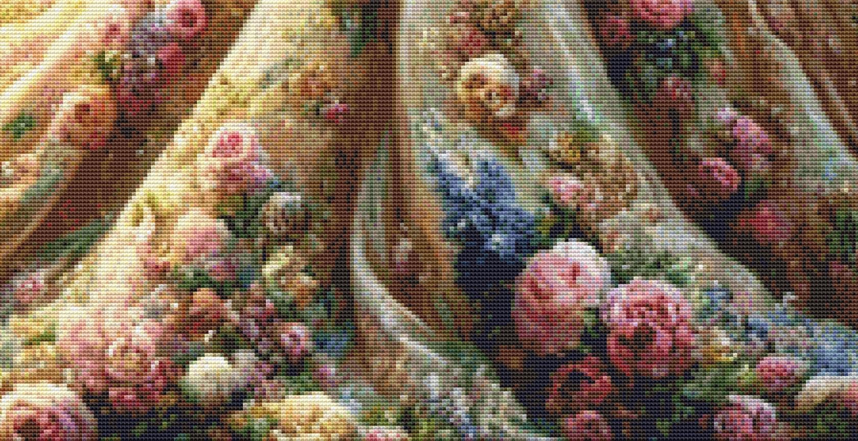 Romantic Princess and Fountain counted cross stitch pattern by Mystic Vision Gallery