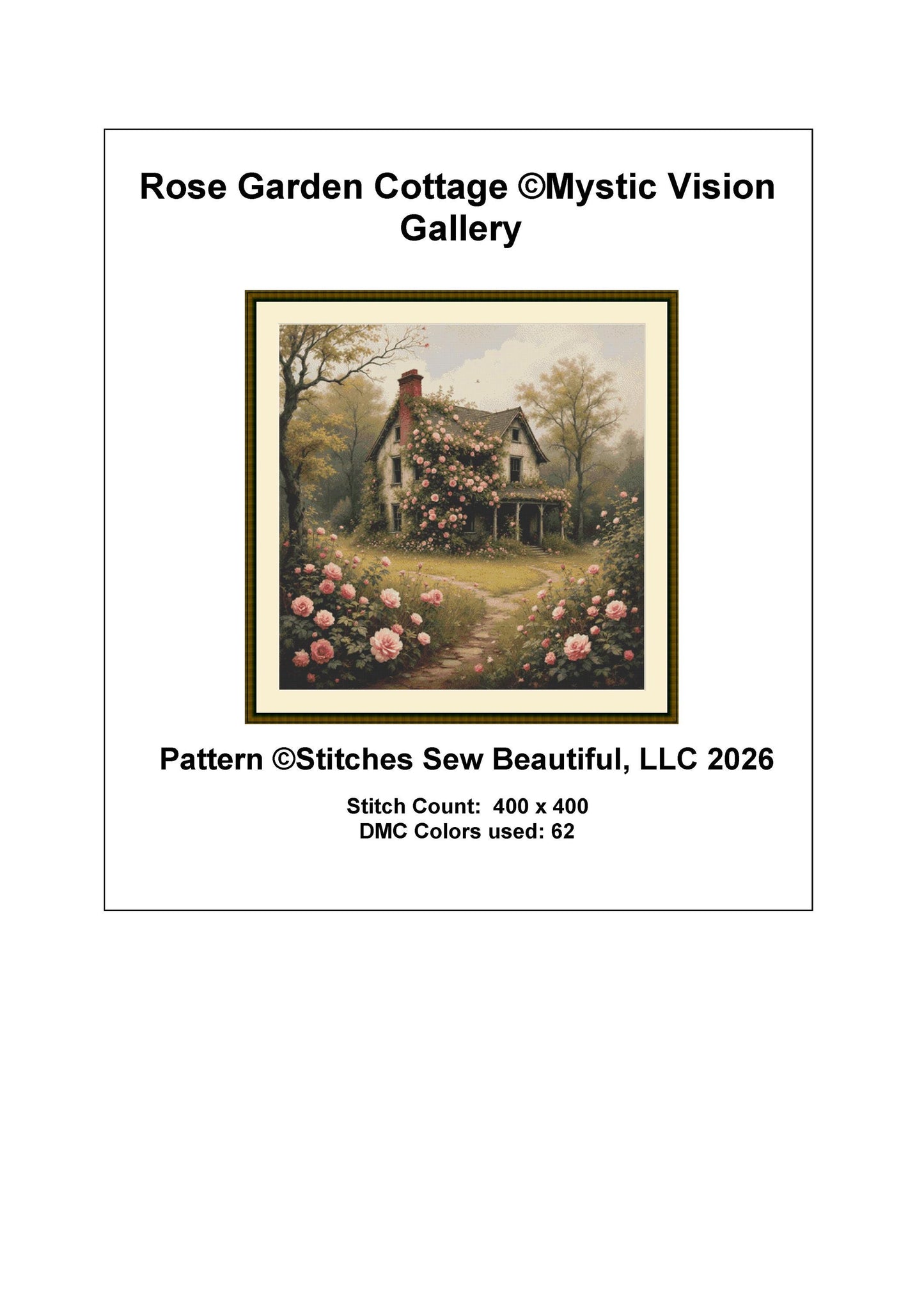 Rose Garden Cottage counted cross stitch pattern by Mystic Vision Gallery