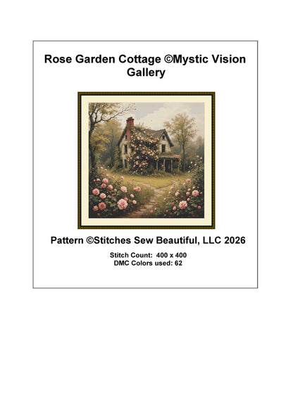 Rose Garden Cottage counted cross stitch pattern by Mystic Vision Gallery