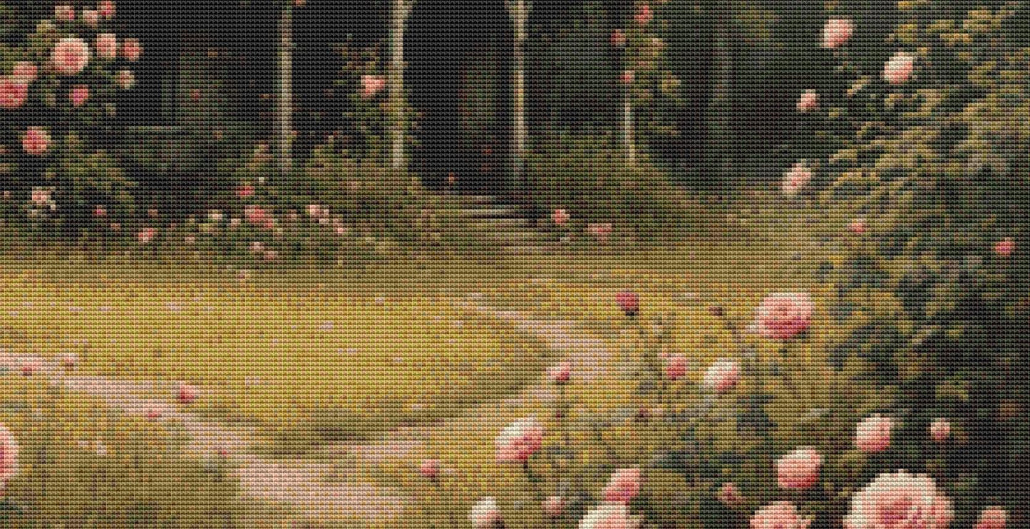 Rose Garden Cottage counted cross stitch pattern by Mystic Vision Gallery