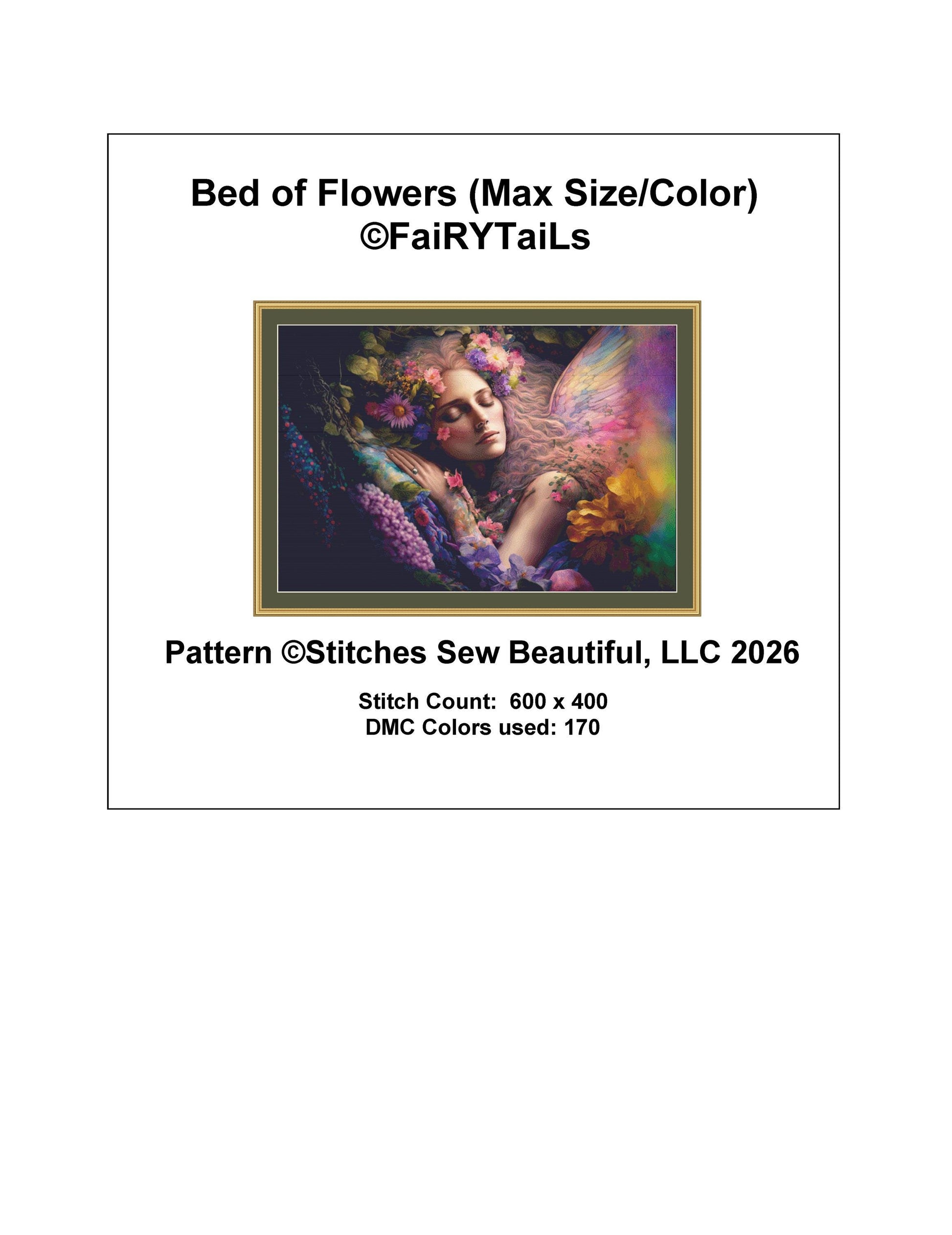 Bed of Flowers (Max Size/Color) counted cross stitch pattern by FaiRTYaiLs (Digital Format)