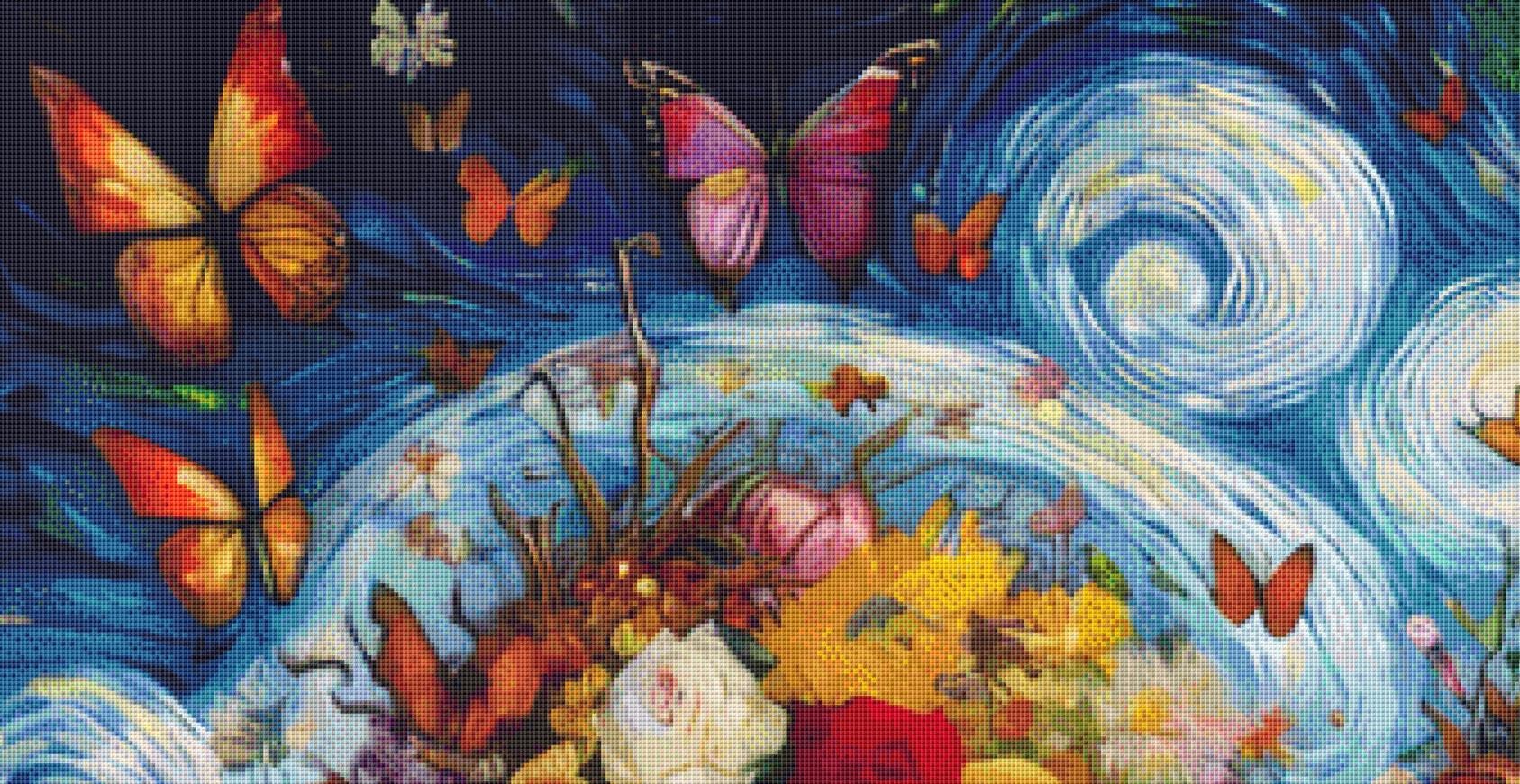 Vibrant Fusion-A Symphony of Van Gogh's Passion (Max Size/Color) counted cross stitch pattern by World of Love Hearts/Adrian G. Eyre