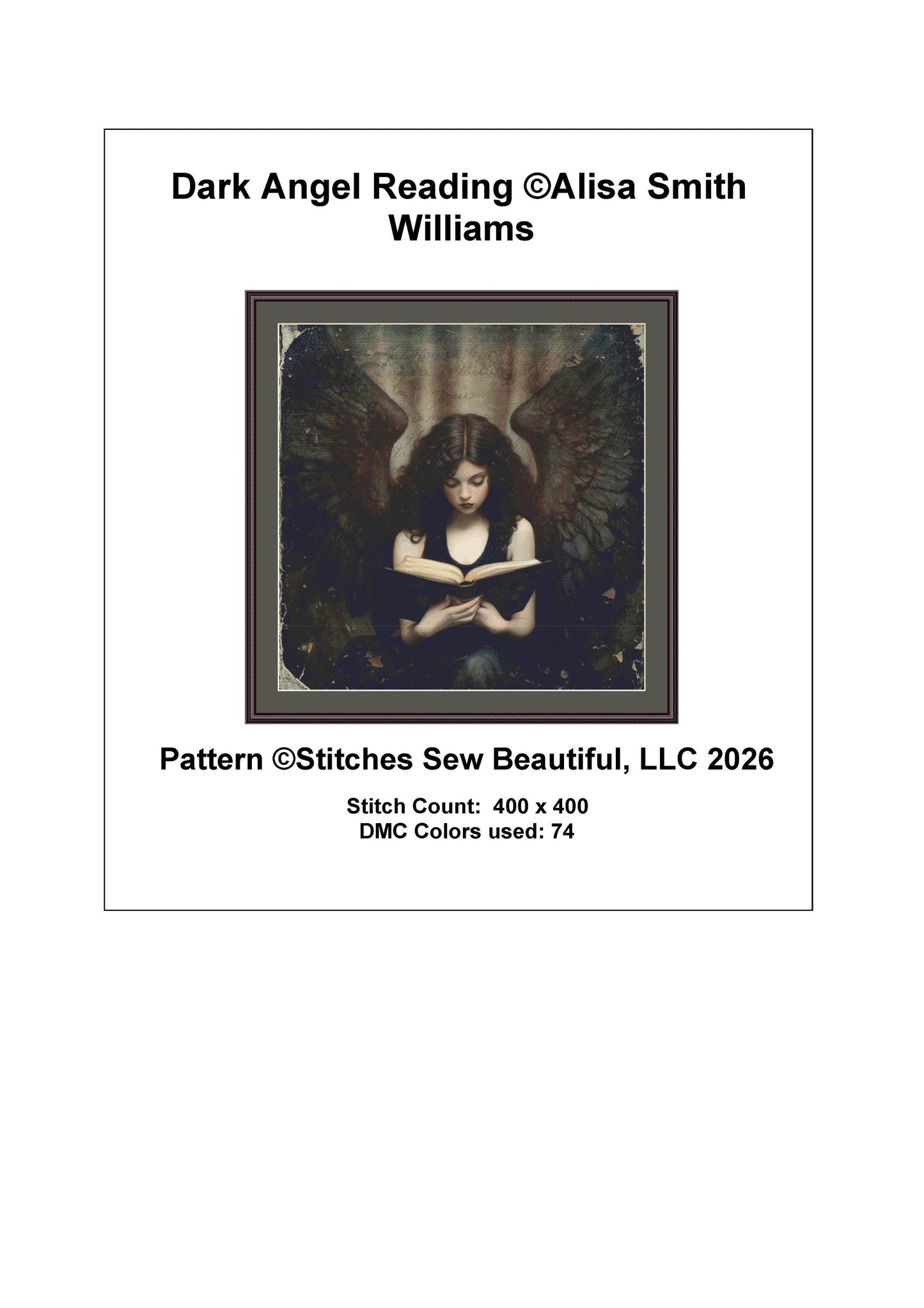 Dark Angel Reading counted cross stitch pattern by Alisa Smith Williams (Digital Format)