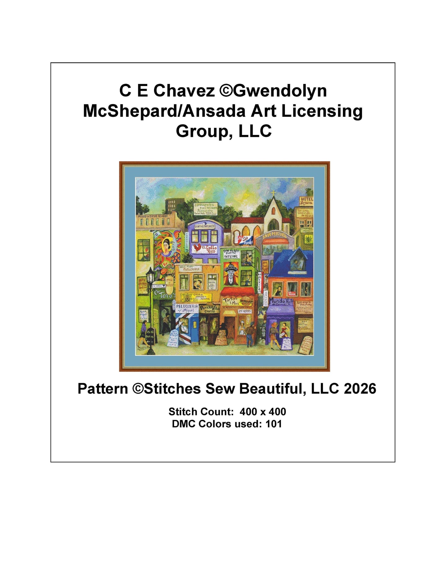 C E Chavez counted cross stitch pattern by Gwendolyn McShepard/Ansada Art Licensing Group, LLC (Digital Format)