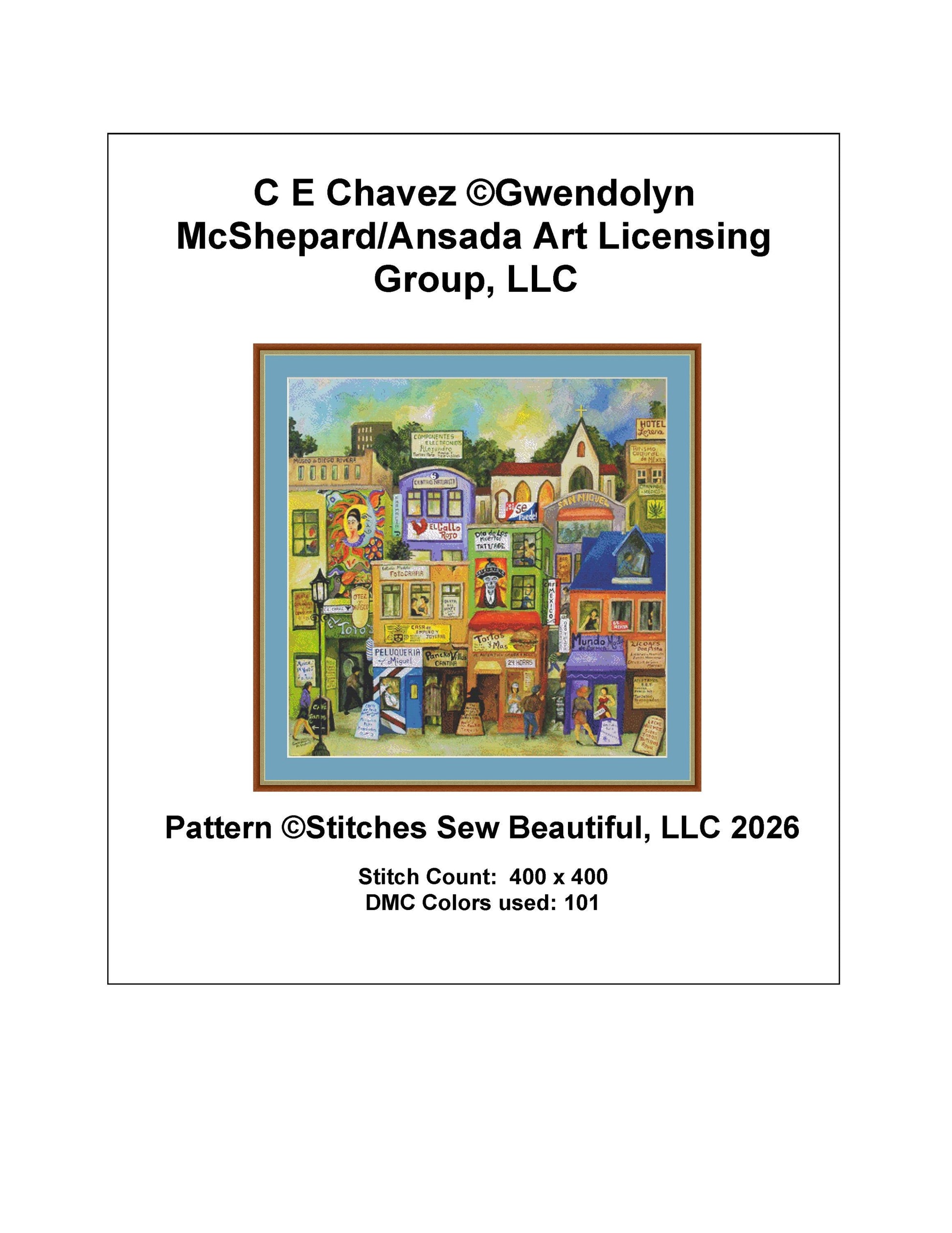 C E Chavez counted cross stitch pattern by Gwendolyn McShepard/Ansada Art Licensing Group, LLC (Digital Format)