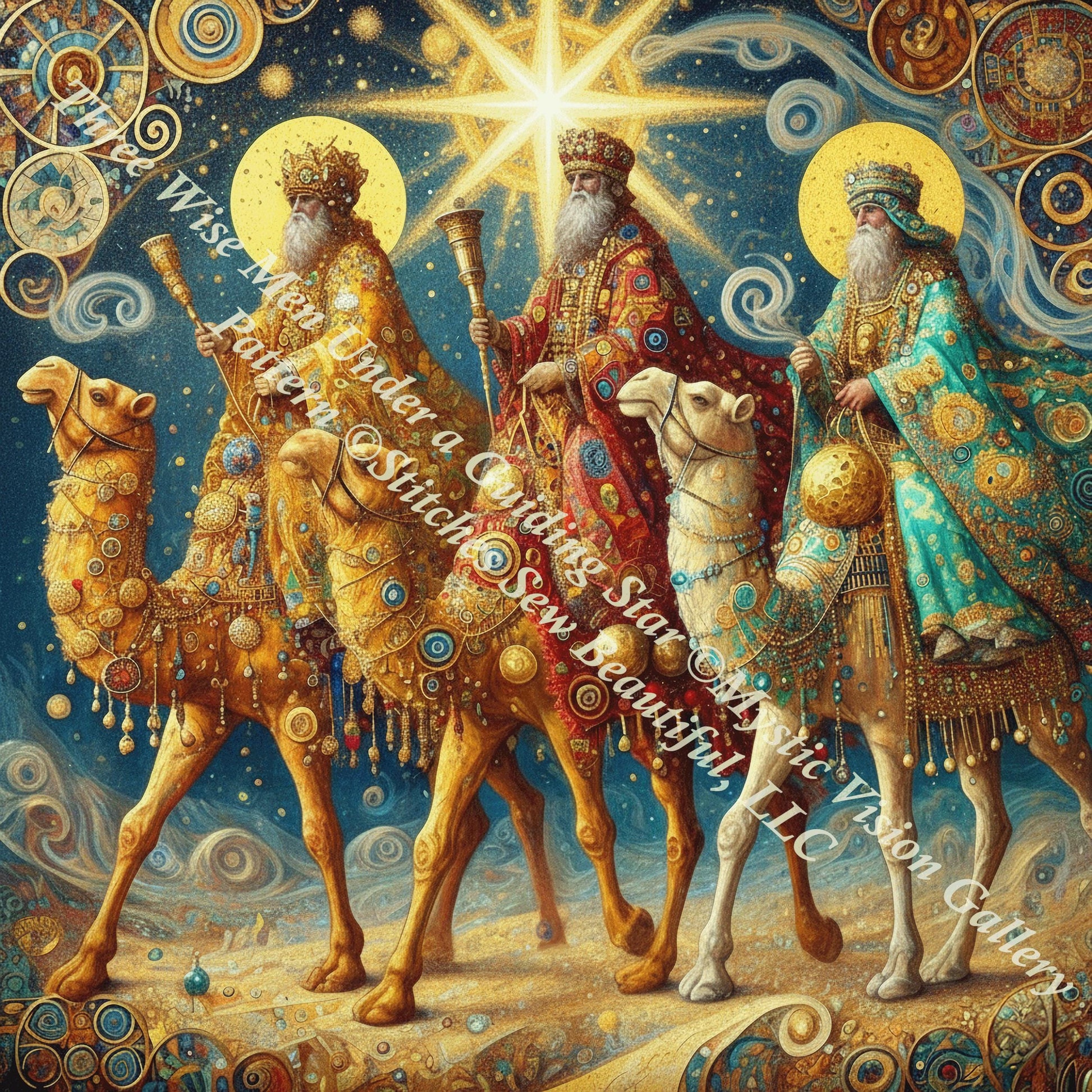 Three Wise Men Under a Guiding Star (Max Size/Color) counted cross stitch pattern by Mystic Vision Gallery