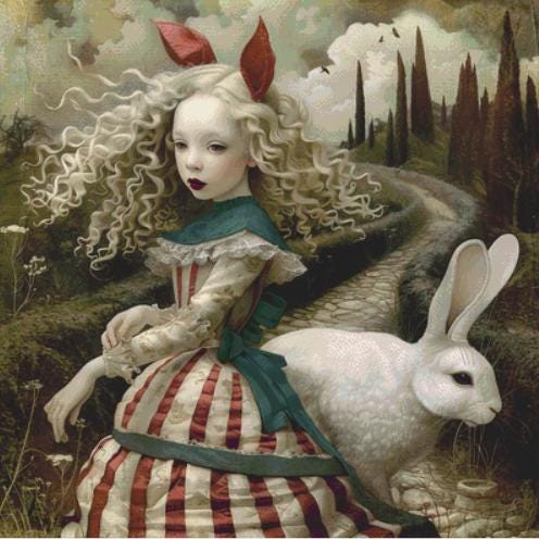 Alice's  Rabbit counted cross stitch pattern by Alisa Smith Williams