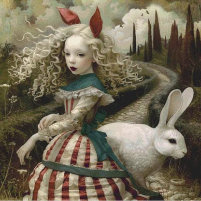Alice's  Rabbit counted cross stitch pattern by Alisa Smith Williams