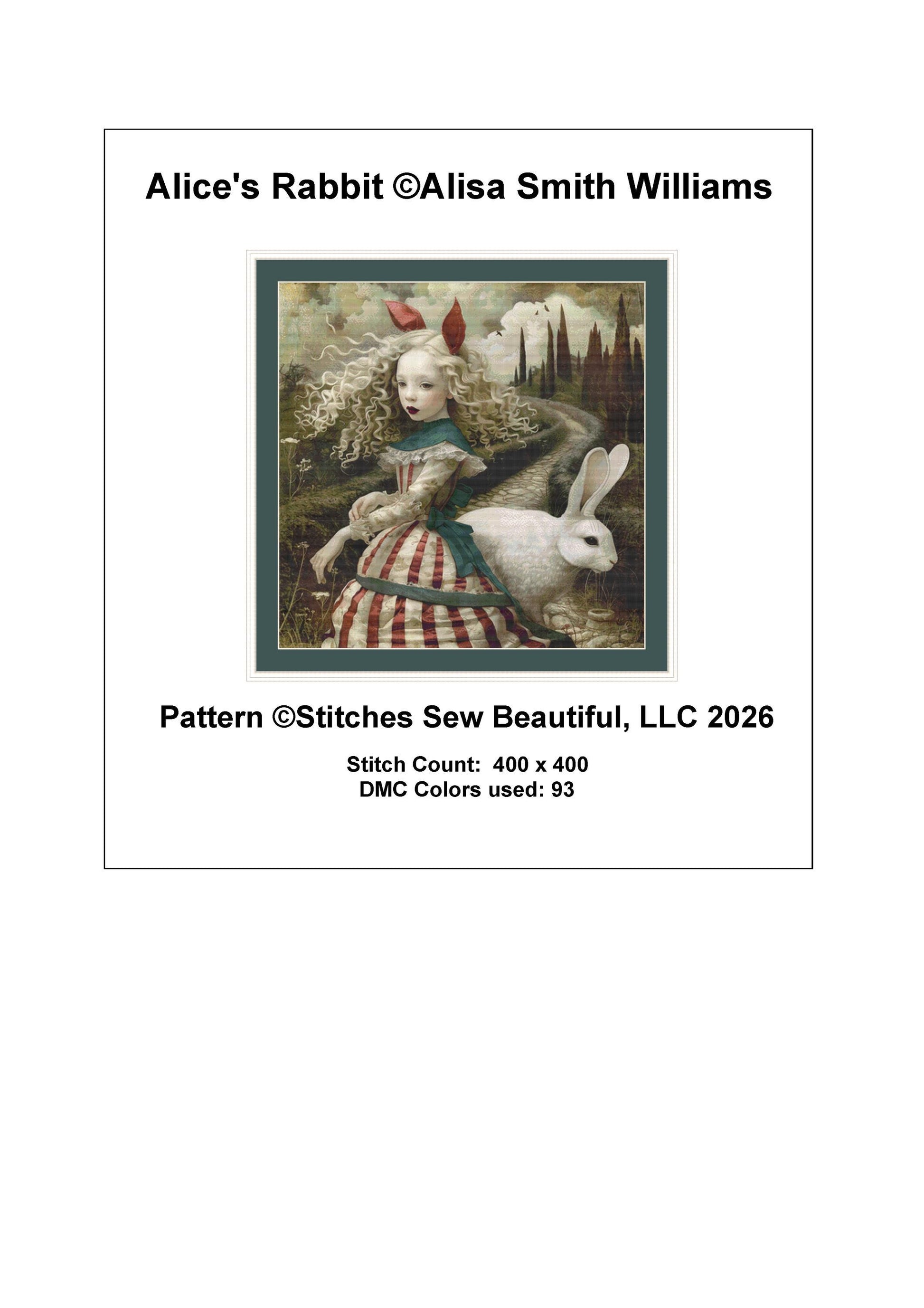 Alice's  Rabbit counted cross stitch pattern by Alisa Smith Williams