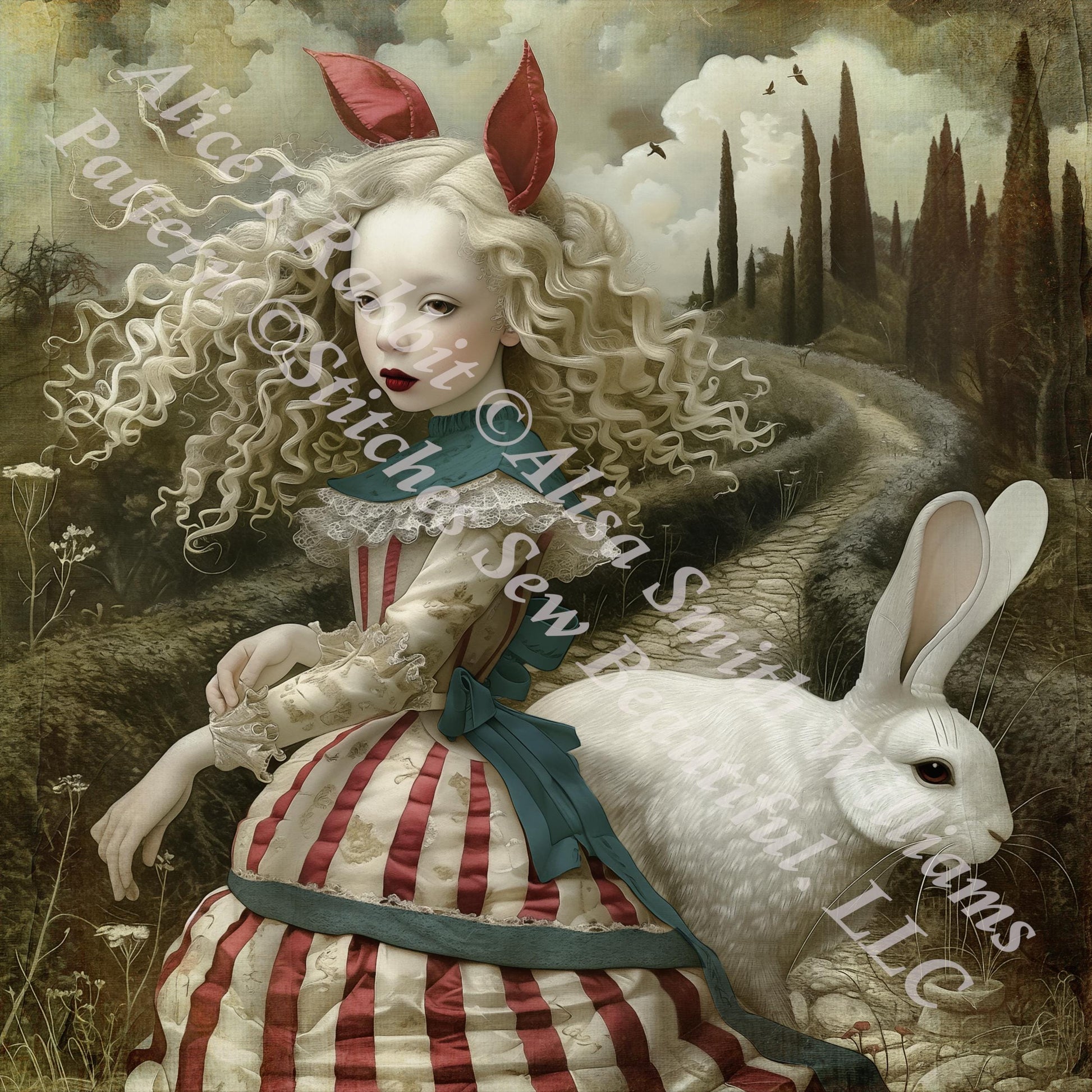 Alice's  Rabbit counted cross stitch pattern by Alisa Smith Williams