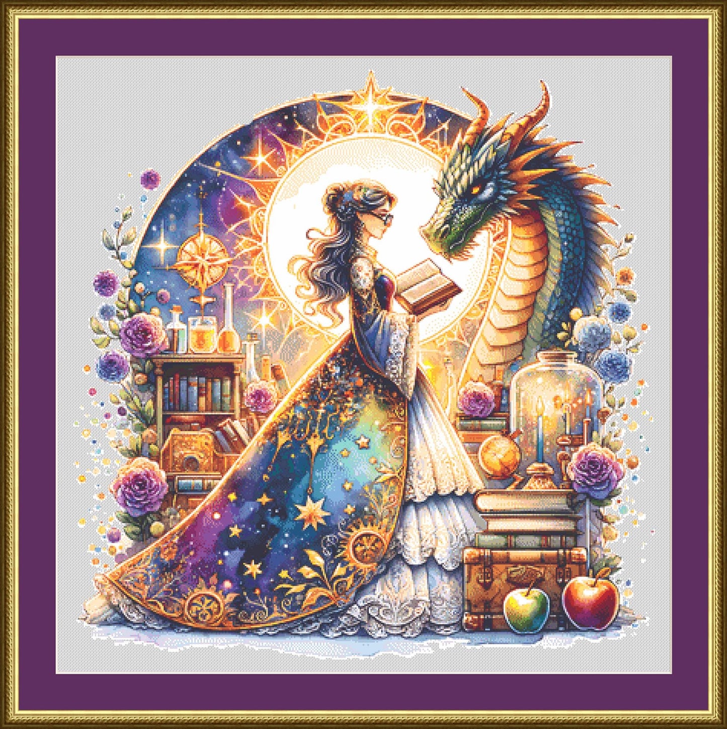 Teacher and Dragon counted cross stitch pattern by Coastal Bliss Studios