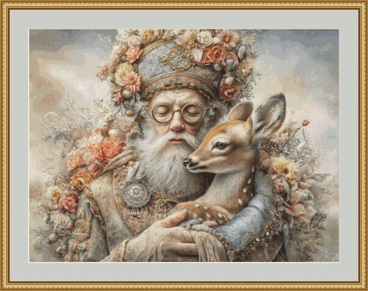 The Old Man and Fawn counted cross stitch pattern by Bryna T. Art & Design