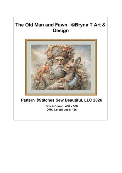 The Old Man and Fawn counted cross stitch pattern by Bryna T. Art & Design