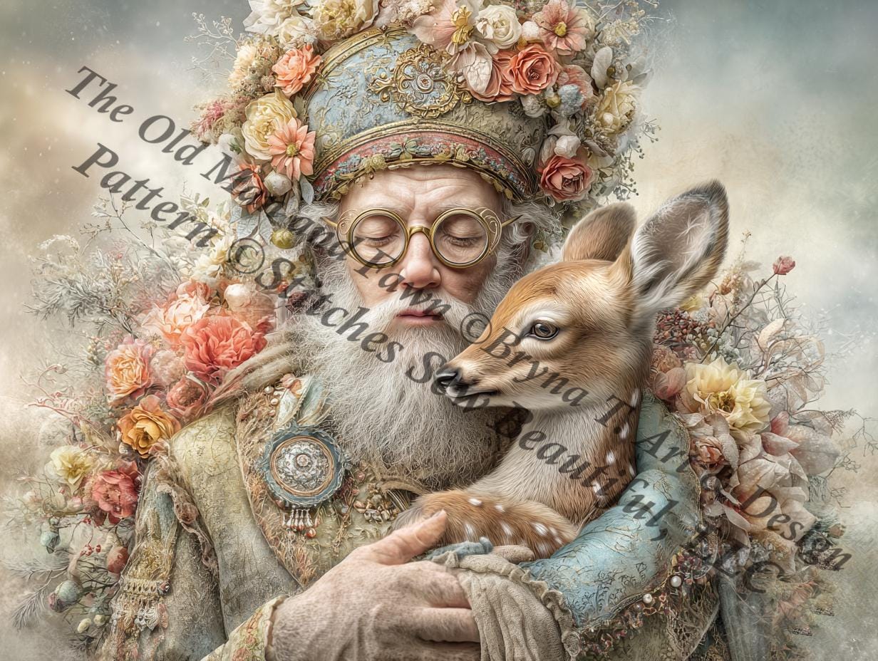 The Old Man and Fawn counted cross stitch pattern by Bryna T. Art & Design