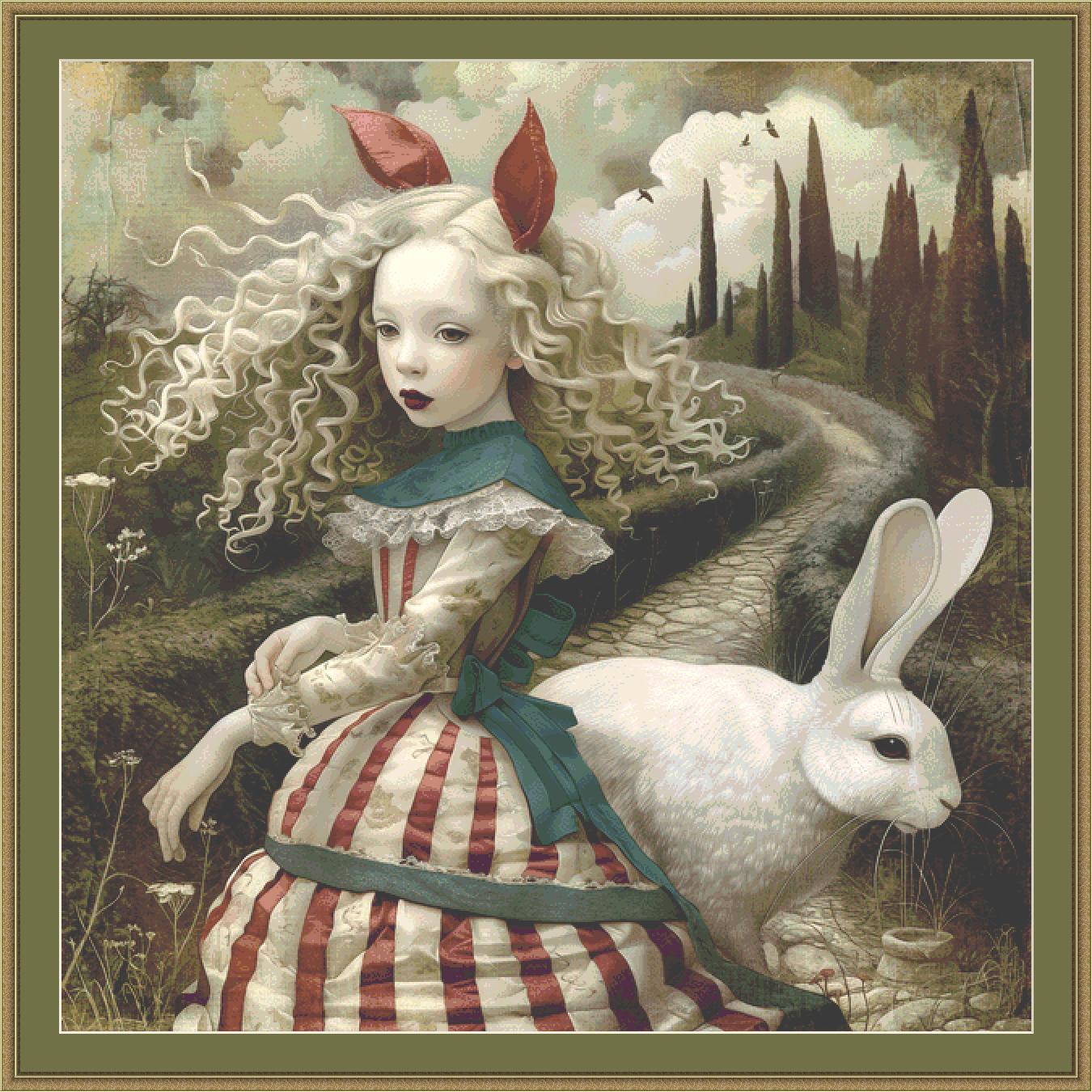 Alice's  Rabbit (Max Size/Color) counted cross stitch pattern by Alisa Smith Williams
