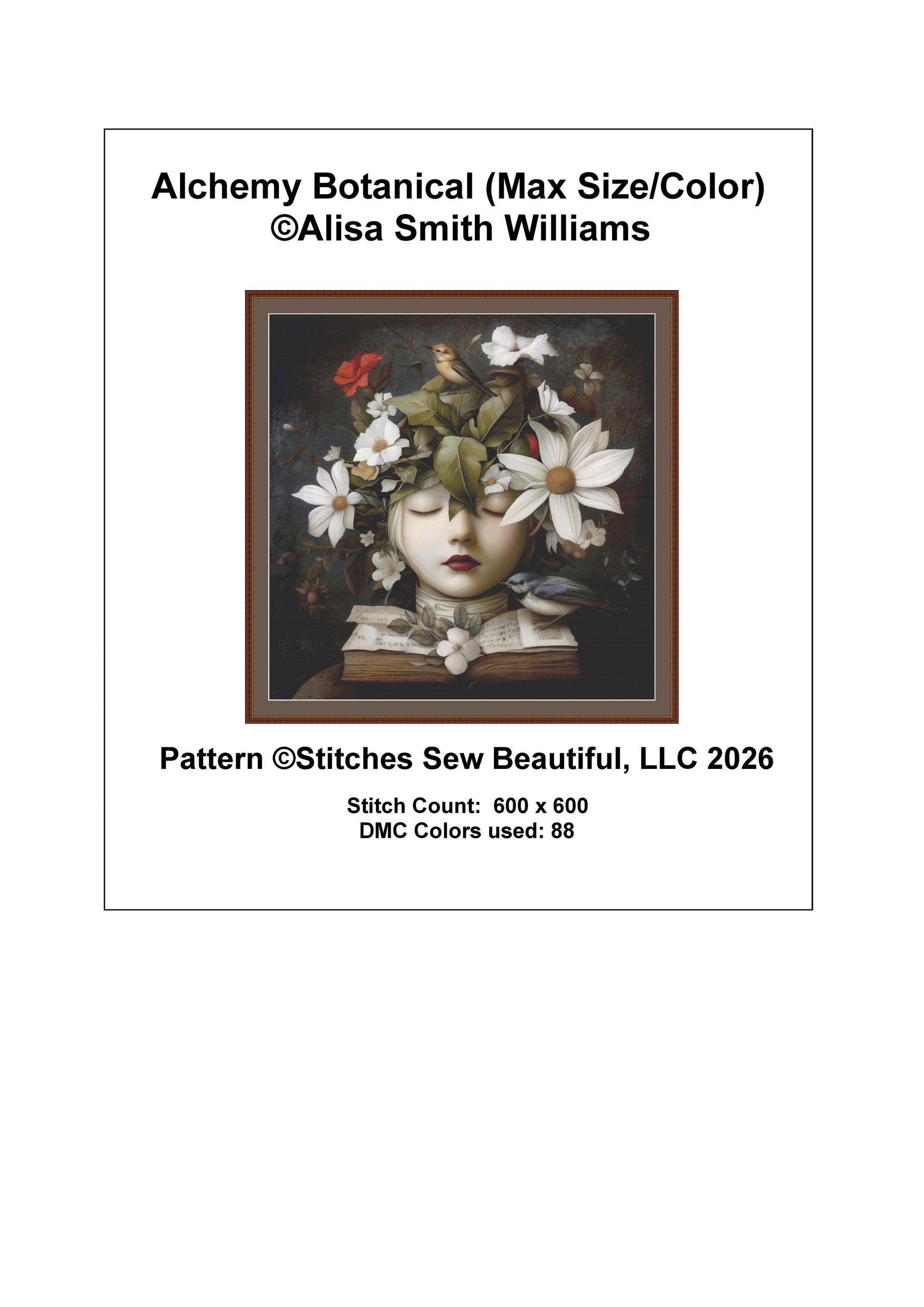 Alchemy Botanical (Max Size/Color) counted cross stitch pattern by Alisa Smith Williams (Digital Format)