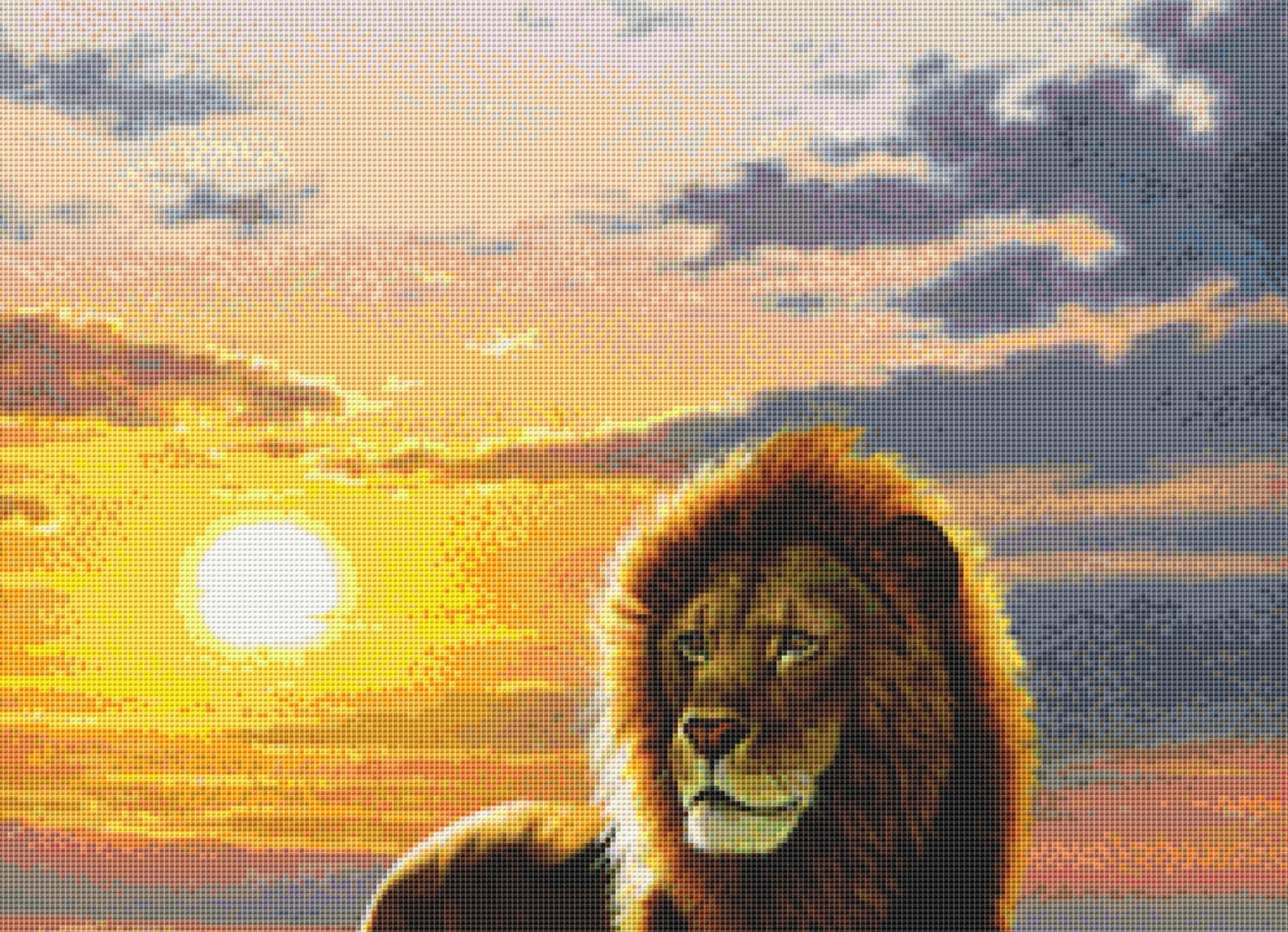 Sunset Lion & Cub counted cross stitch pattern by Chris Hiett, Licensed by MGL, www.mglart.com (Digital Format)