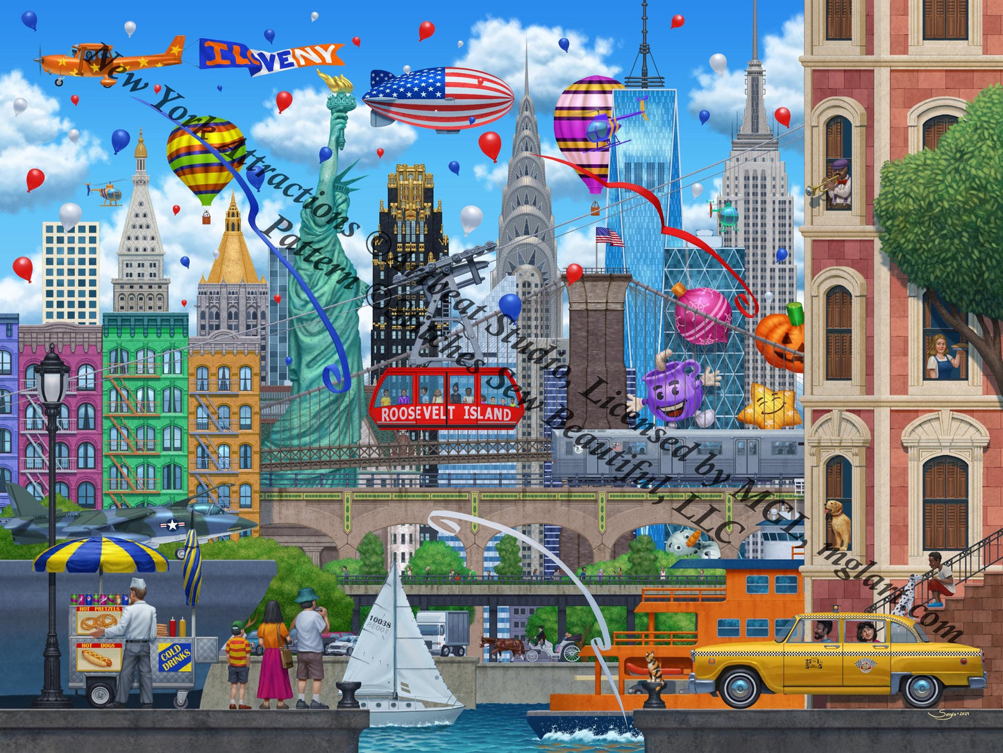 New York Attractions counted cross stitch pattern by Artbeat Studio, Licensed by MGL, www.mglart.com (Digital Format)