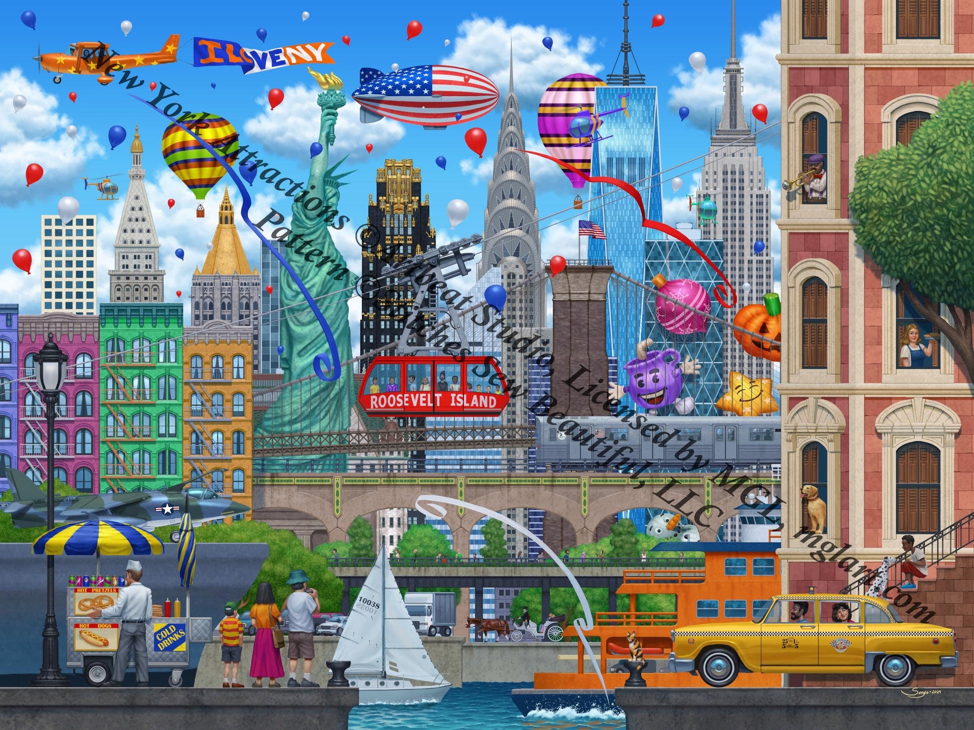 New York Attractions counted cross stitch pattern by Artbeat Studio, Licensed by MGL, www.mglart.com (Digital Format)
