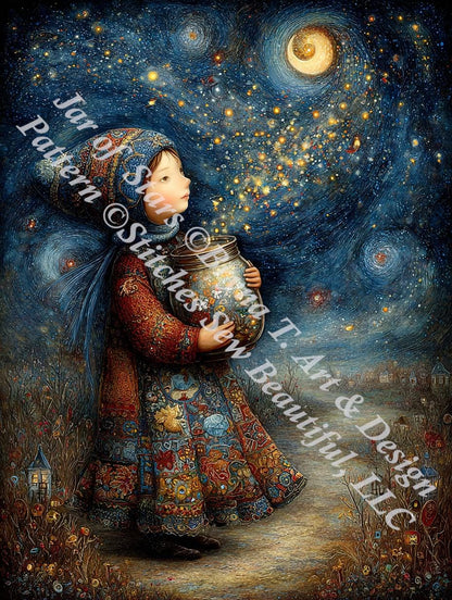 Jar of Stars counted cross stitch pattern by Bryna T. Art & Design (Digital Format)
